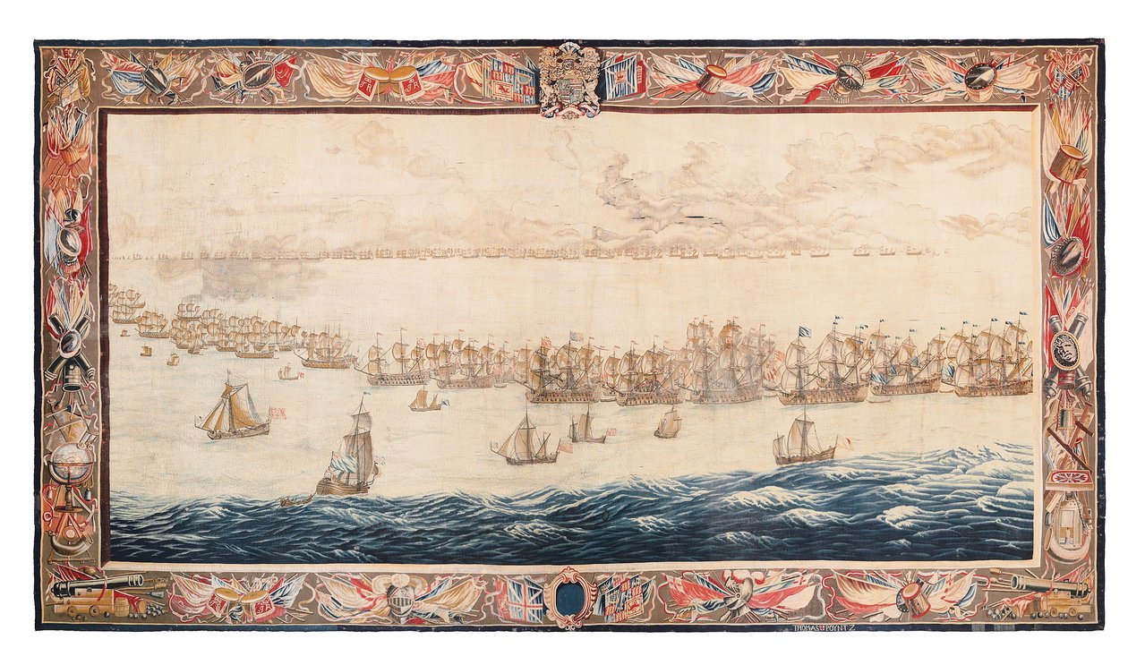 Historisk gobeläng av slaget vid Solebay, Mortlake, mönster tillskrivna William van de Velde, ca 1688 av Thomas Poyntz