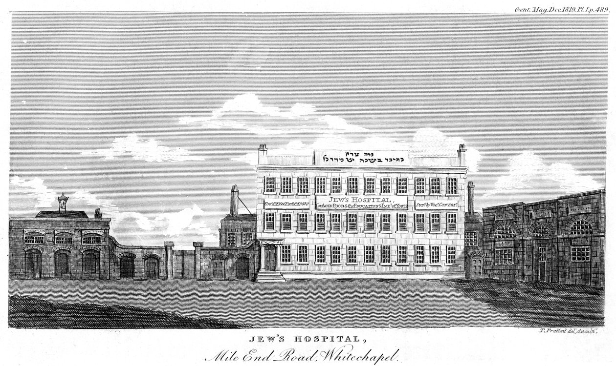 Jews Hospital, Mile End Road, Whitechapel, London, sent 1700- eller tidigt 1800-tal. av Thomas Prattent
