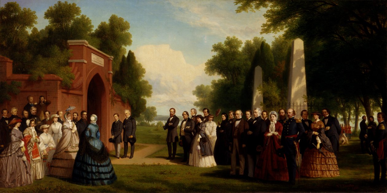Besök av prinsen av Wales, president Buchanan och dignitärer i Washingtons grav..., 1861 av Thomas Pritchard Rossiter