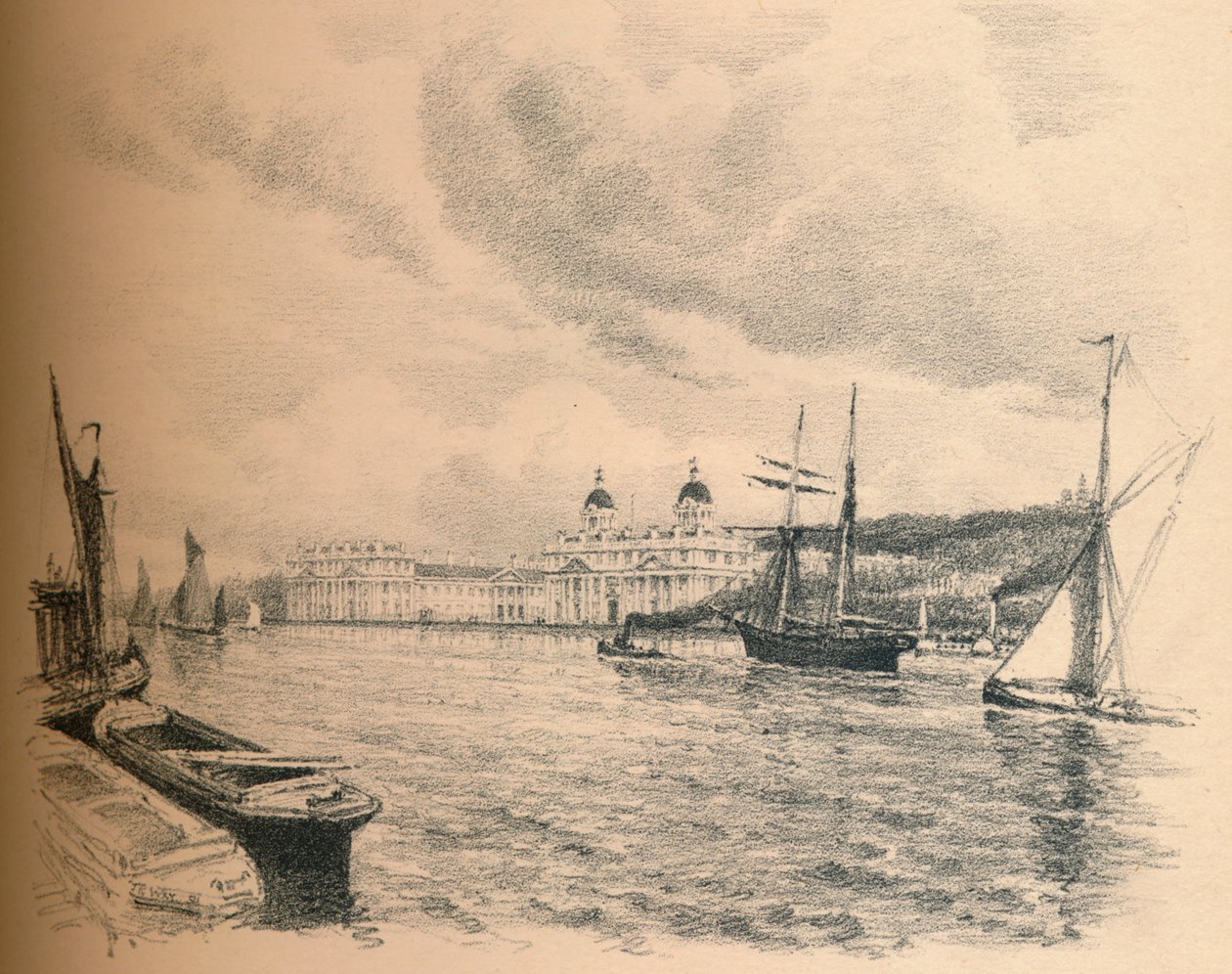 Greenwich Palace från floden, 1902 av Thomas Robert Way