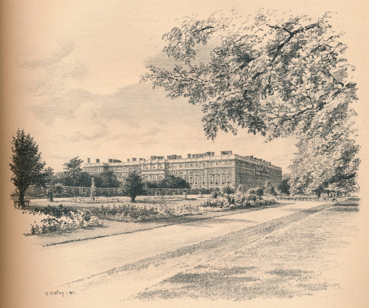 The Garden Fronts of Hampton Court Palace, 1902 av Thomas Robert Way