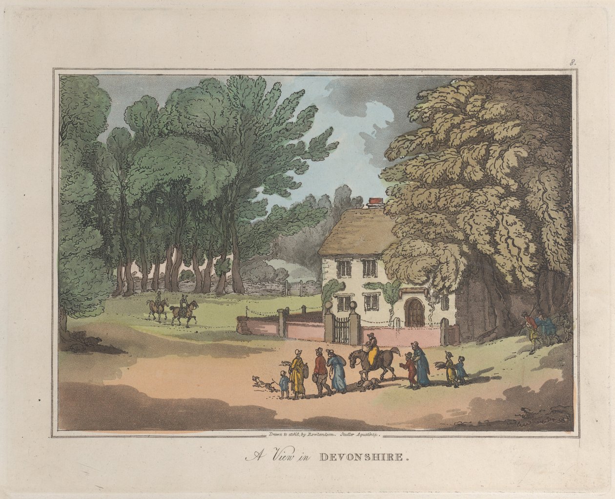 A View in Devonshire, från Sketches from Nature, 1822., 1822. Skapare: Thomas Rowlandson, Joseph Constantine Stadler. av ThomasThomas Rowlandson, Joseph Constantine Stadler Thomas Rowlandson, Joseph Constantine Stadler