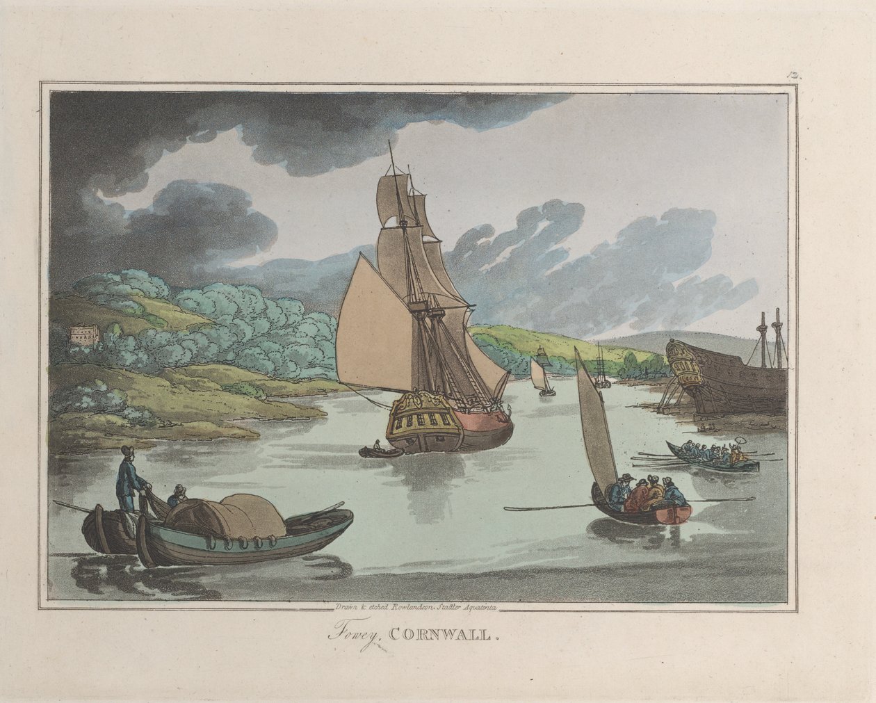 Fowey, Cornwall, från Sketches from Nature, 1822., 1822. Skapare: Thomas Rowlandson, Joseph Constantine Stadler. av ThomasThomas Rowlandson, Joseph Constantine Stadler Thomas Rowlandson, Joseph Constantine Stadler
