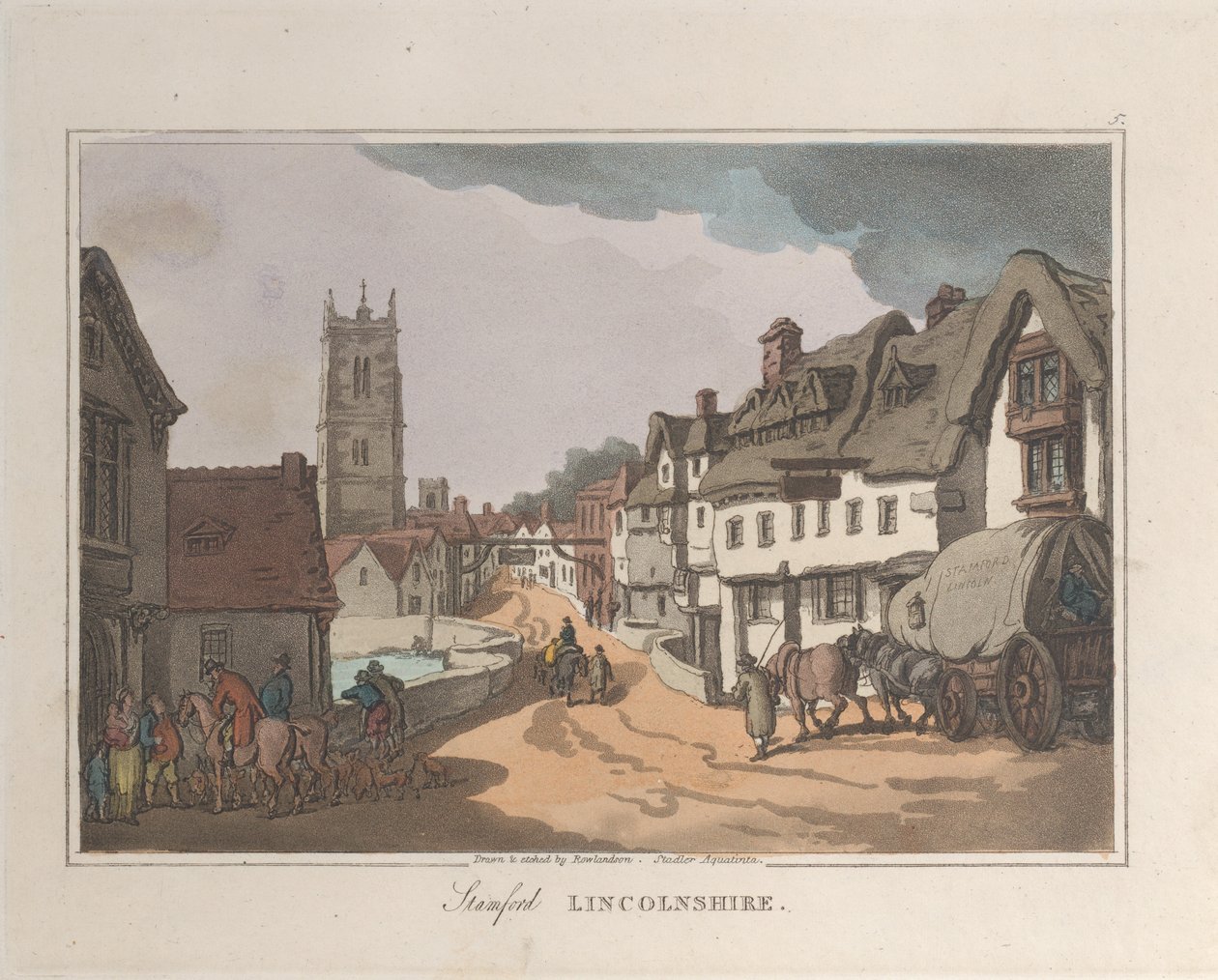 Stamford Lincolnshire, från Sketches from Nature, 1822., 1822. Skapare: Thomas Rowlandson, Joseph Constantine Stadler. av ThomasThomas Rowlandson, Joseph Constantine Stadler Thomas Rowlandson, Joseph Constantine Stadler
