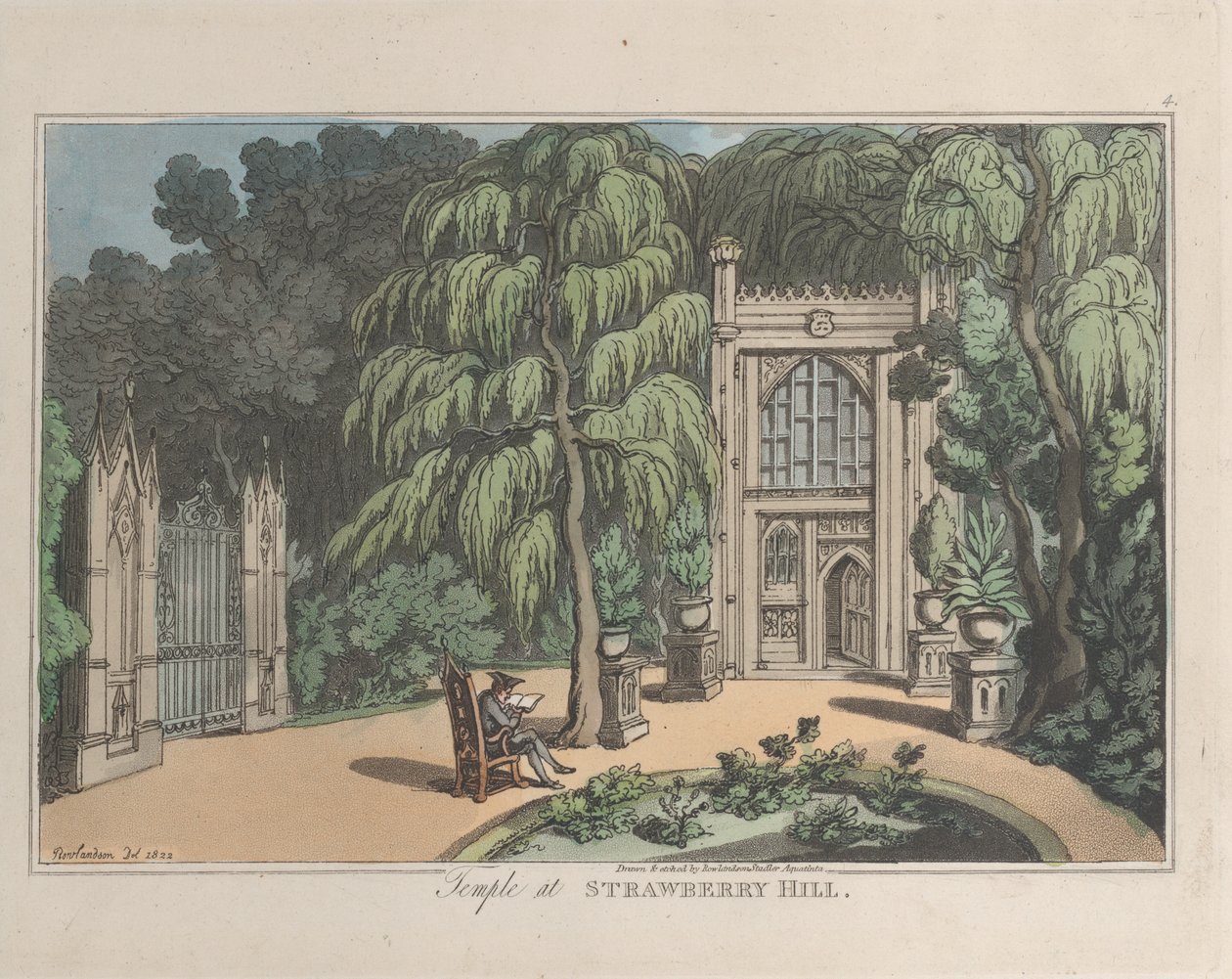 Templet vid Strawberry Hill, från Sketches from Nature, 1822., 1822. Skapare: Thomas Rowlandson, Joseph Constantine Stadler. av ThomasThomas Rowlandson, Joseph Constantine Stadler Thomas Rowlandson, Joseph Constantine Stadler