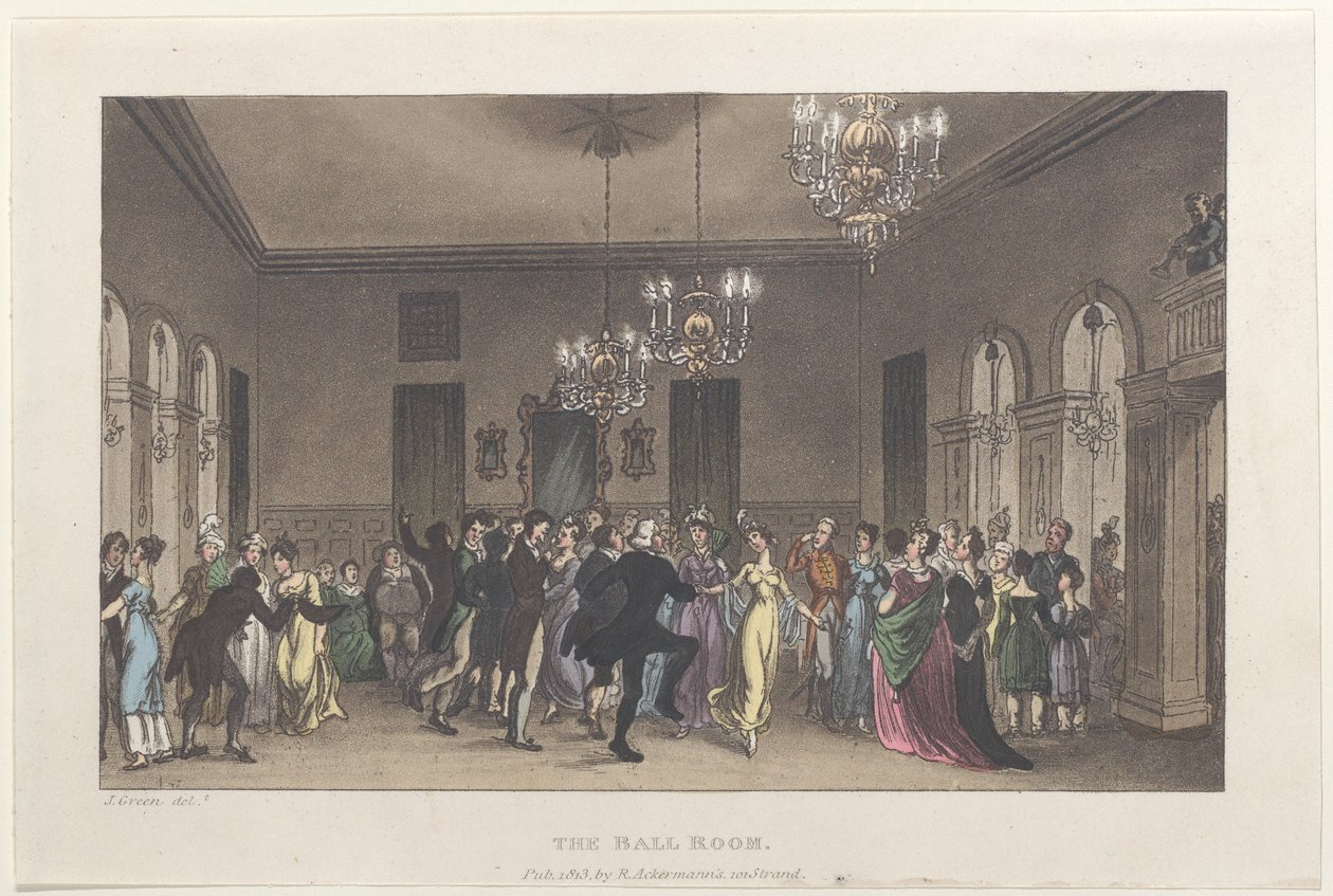The Ball Room, från Poetical Sketches of Scarborough, 1813., 1813. Skapare: Thomas Rowlandson, Joseph Constantine Stadler, J. Bluck. av Thomas Rowlandson, Joseph Constantine Stadler, J. Bluck