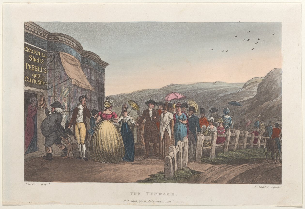 The Terrace, från Poetical Sketches of Scarborough, 1813., 1813. Skapare: Thomas Rowlandson, Joseph Constantine Stadler, J. Bluck. av Thomas Rowlandson, Joseph Constantine Stadler, J. Bluck