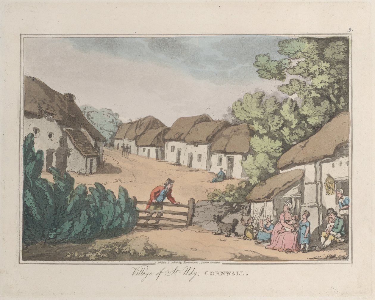 Village of St. Udy, Cornwall, från Sketches from Nature, 1822., 1822. Skapare: Thomas Rowlandson, Joseph Constantine Stadler. av ThomasThomas Rowlandson, Joseph Constantine Stadler Thomas Rowlandson, Joseph Constantine Stadler