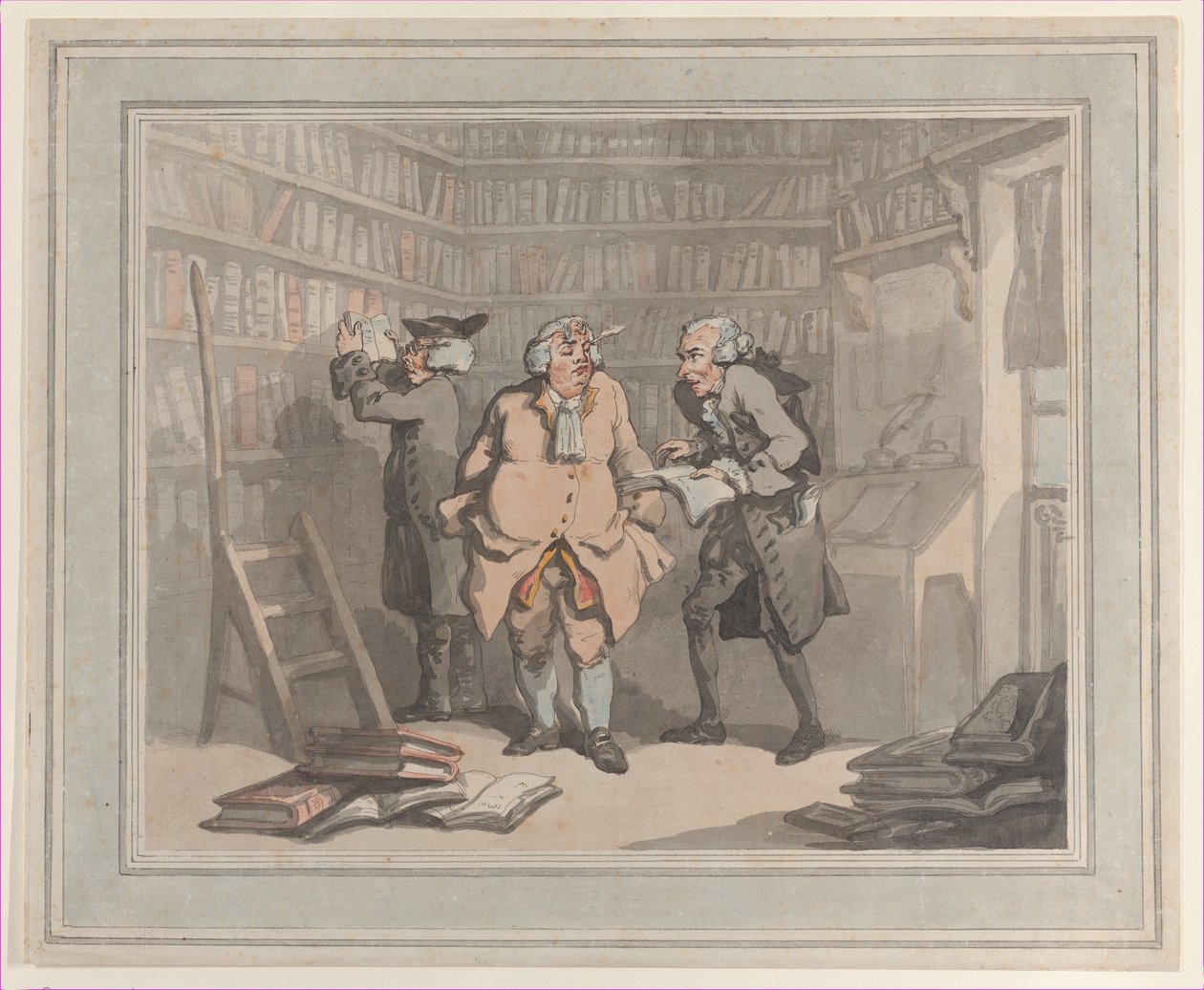 Bokhandlare och författare, 25 september 1784., 25 september 1784. Skapare: Thomas Rowlandson, Samuel Alken. av Thomas Rowlandson, Samuel Alken