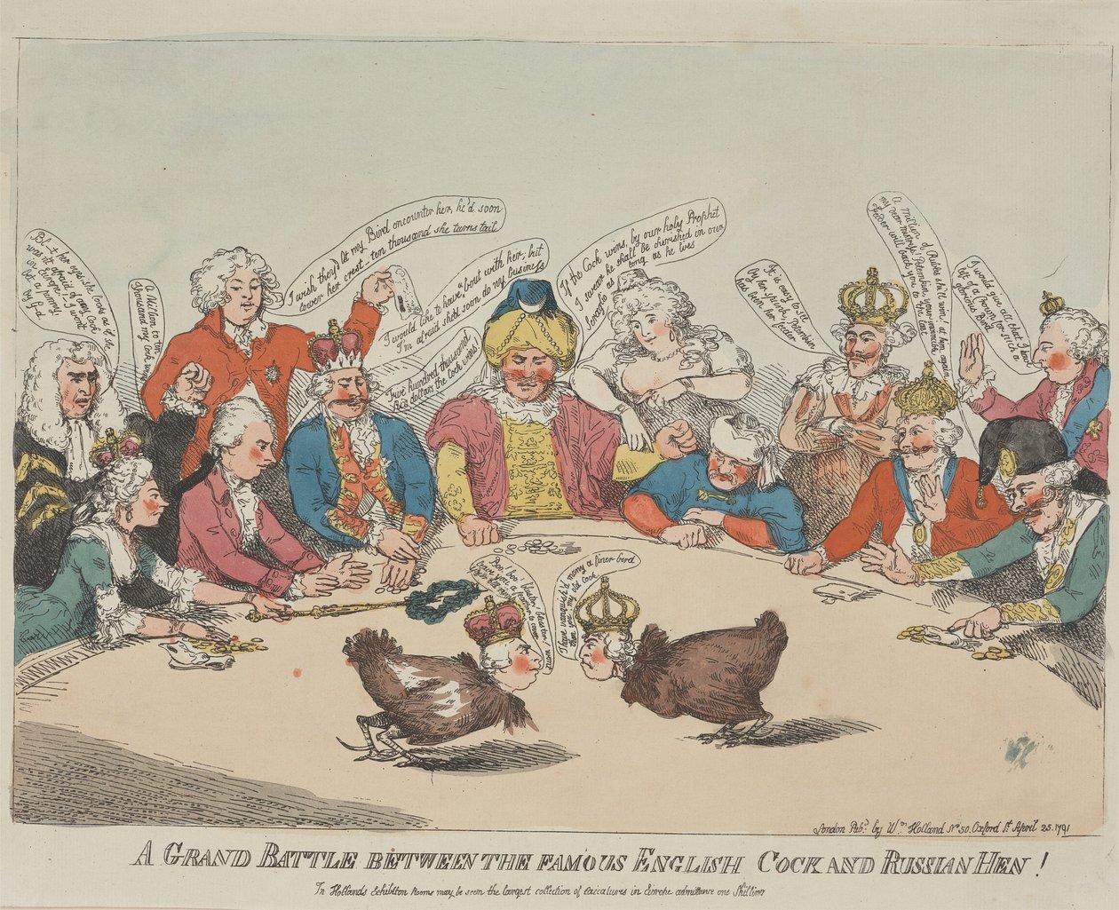 (Den) stora striden mellan den berömda engelska tuppen och den ryska hönan! av Thomas Rowlandson