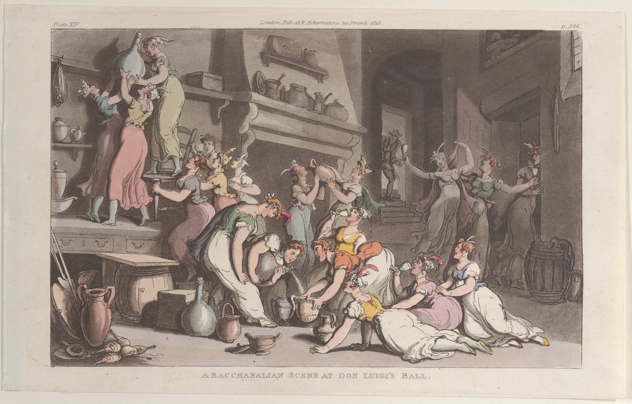 En Bacchanalisk scen vid Don Luigis bal, från Neapel och Campagna Felice: i..., 1 juni 1815. av Thomas Rowlandson