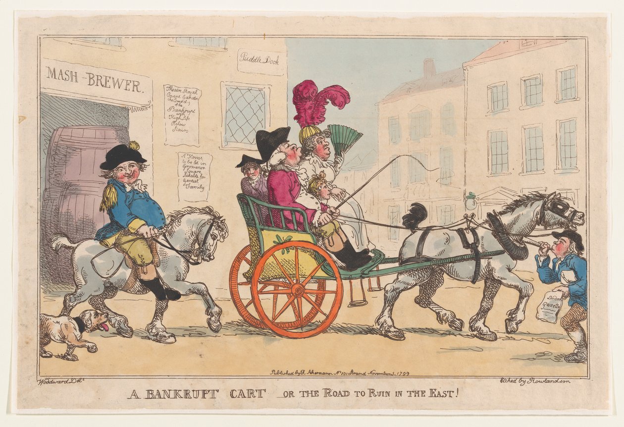 A Bankrupt Cart, or The Road to Ruin in the East!, 5 november 1799., 5 november 1799. av Thomas Rowlandson