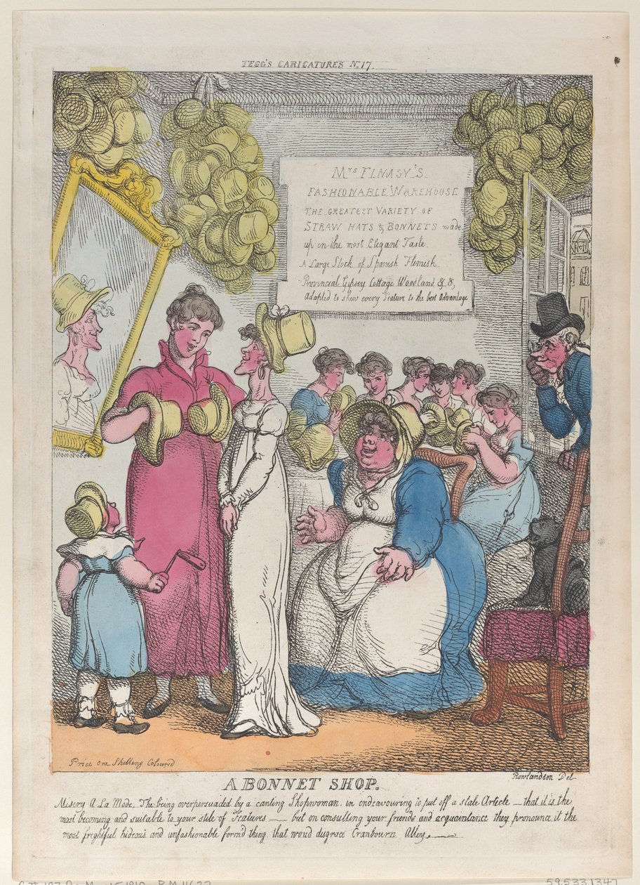 A Bonnet Shop, 15 maj 1810, 15 maj 1810. av Thomas Rowlandson