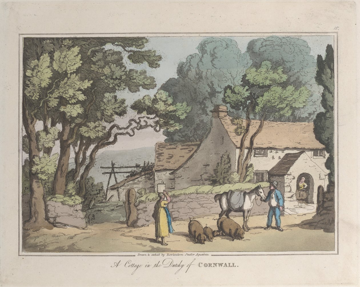 En stuga i hertigdömet Cornwall, från Sketches from Nature, 1822., 1822. av Thomas Rowlandson