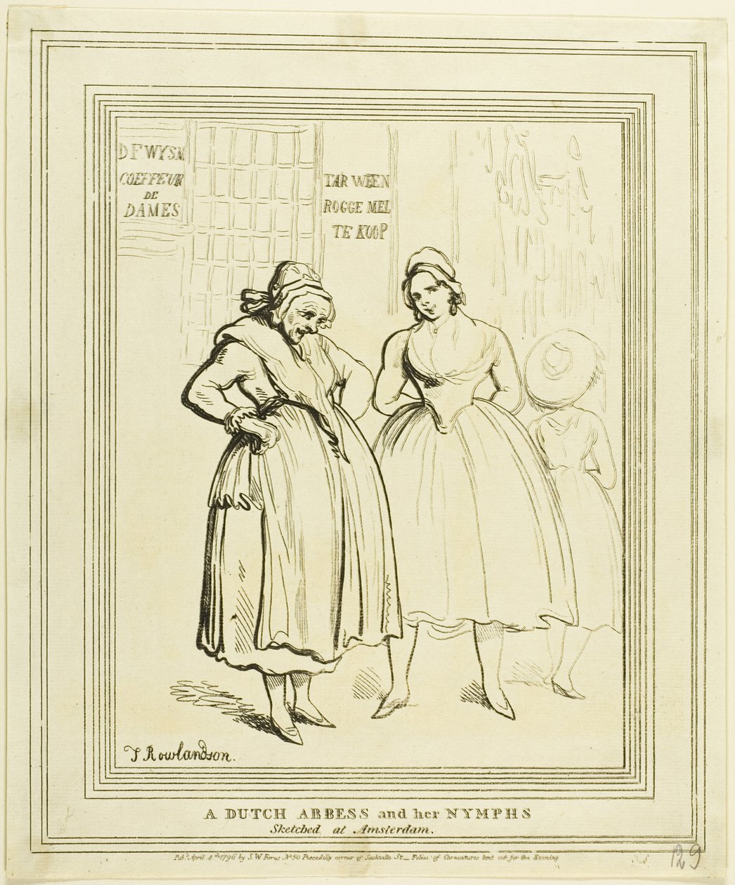 En holländsk abbedissa och hennes nymfer skissade i Amsterdam av Thomas Rowlandson