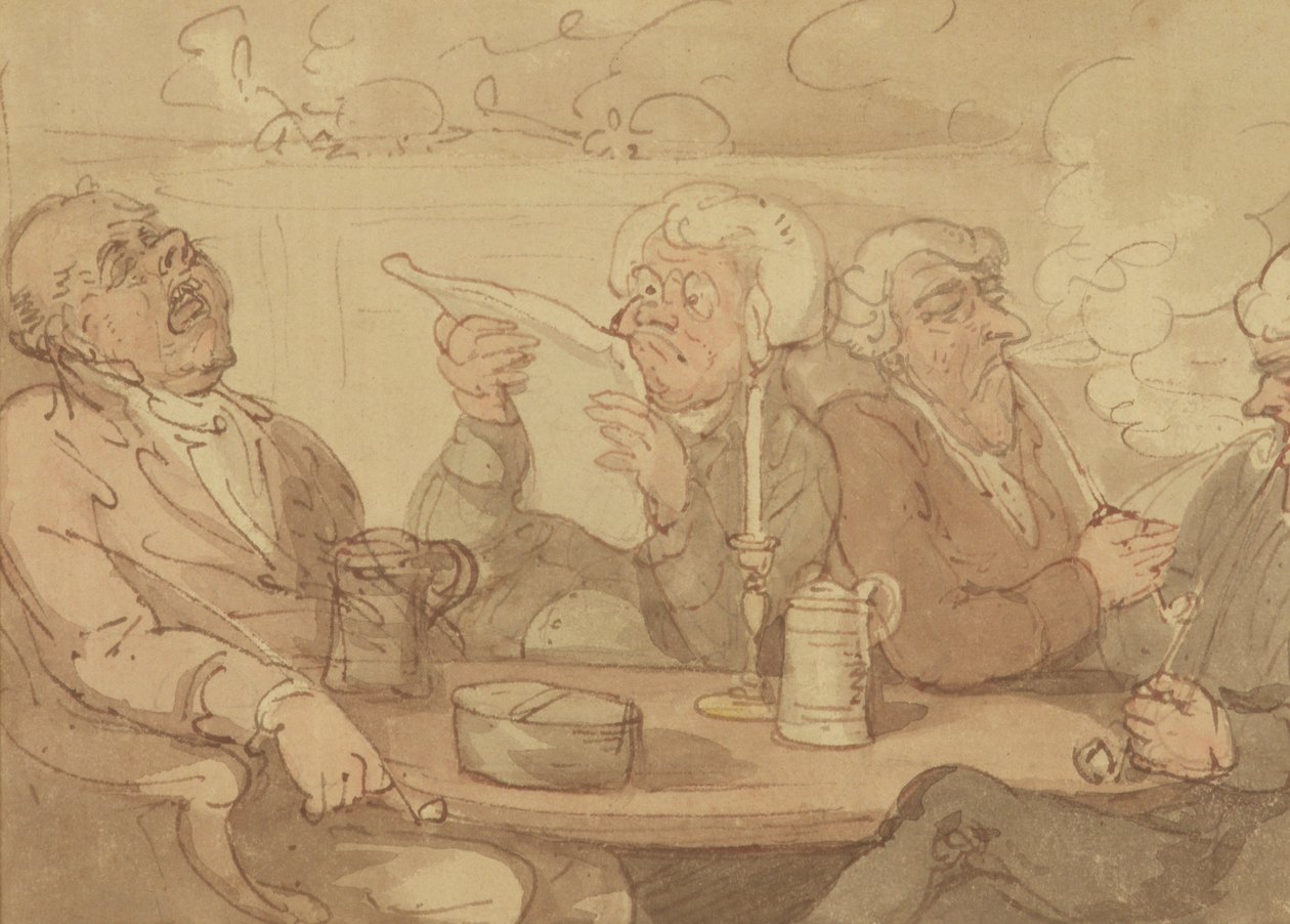 A Gentlemans Club (bläck & wc på papper) av Thomas Rowlandson