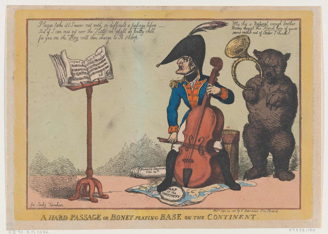 A Hard Passage, eller boney Playing Base on the Continent, 24 september 1808., 24 september 1808. av Thomas Rowlandson