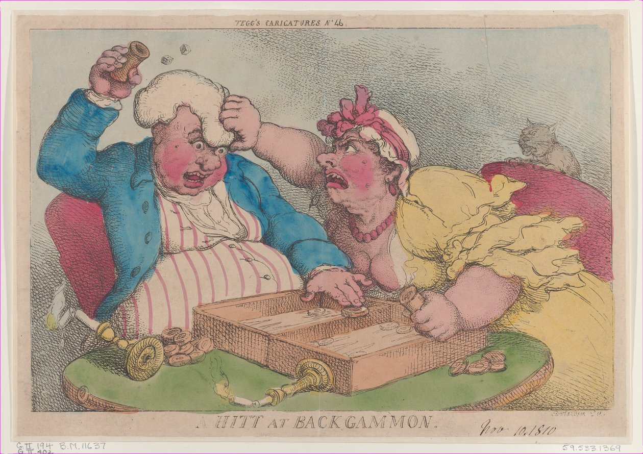 A Hitt at Backgammon, 9 november 1810, 9 november 1810. av Thomas Rowlandson