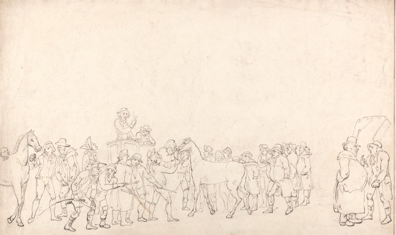 En hästförsäljning på Hopkins’ Repository (En översikt) av Thomas Rowlandson