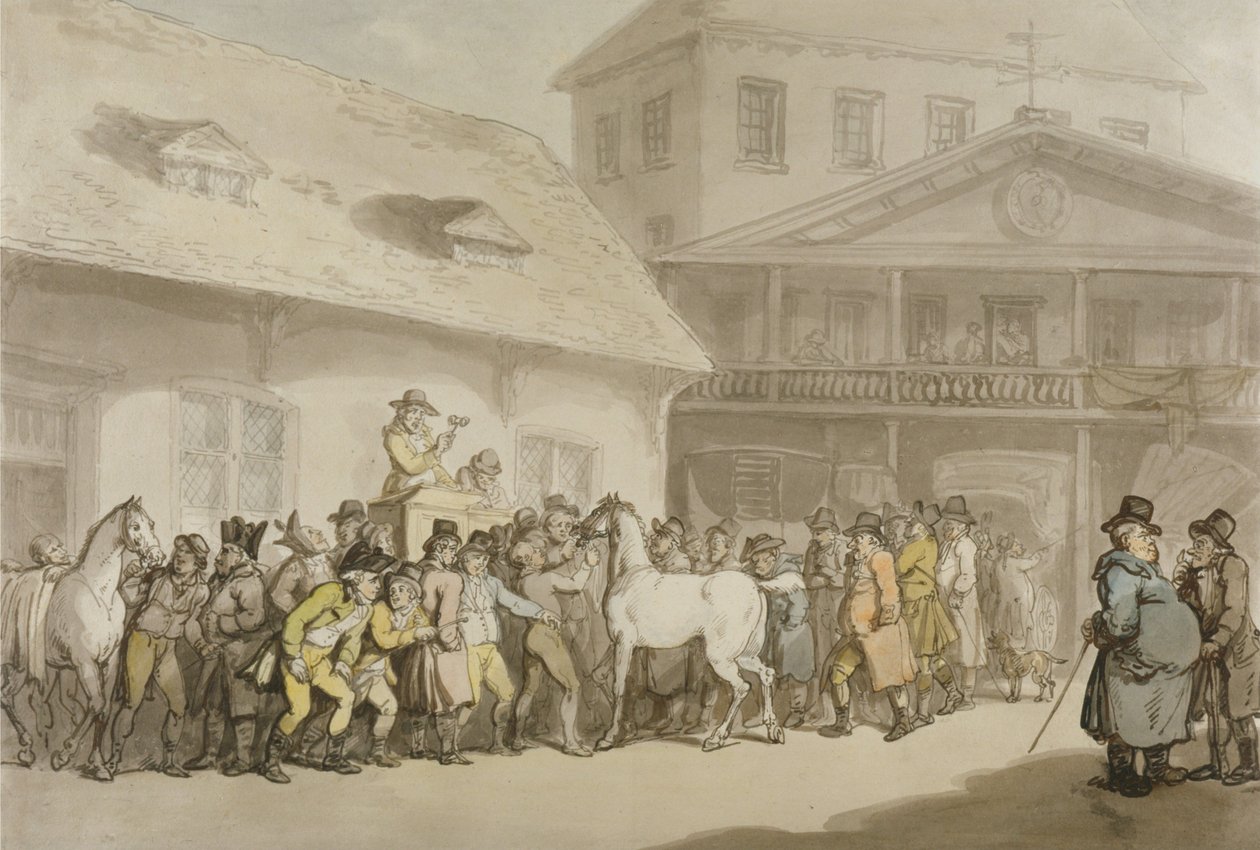 En hästförsäljning i Hopkins’ Repository, Barbican av Thomas Rowlandson
