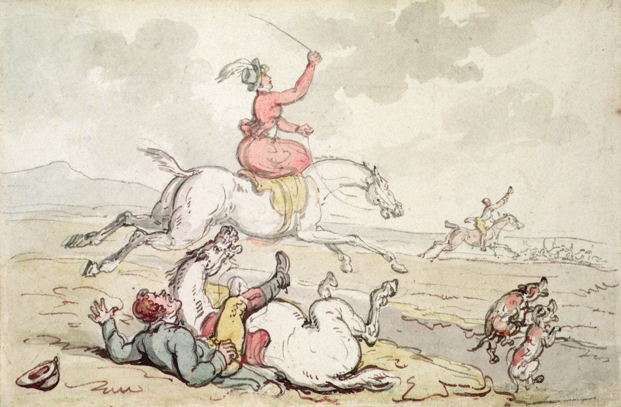En jaktincident (penna & bläck och akvarell på papper) av Thomas Rowlandson