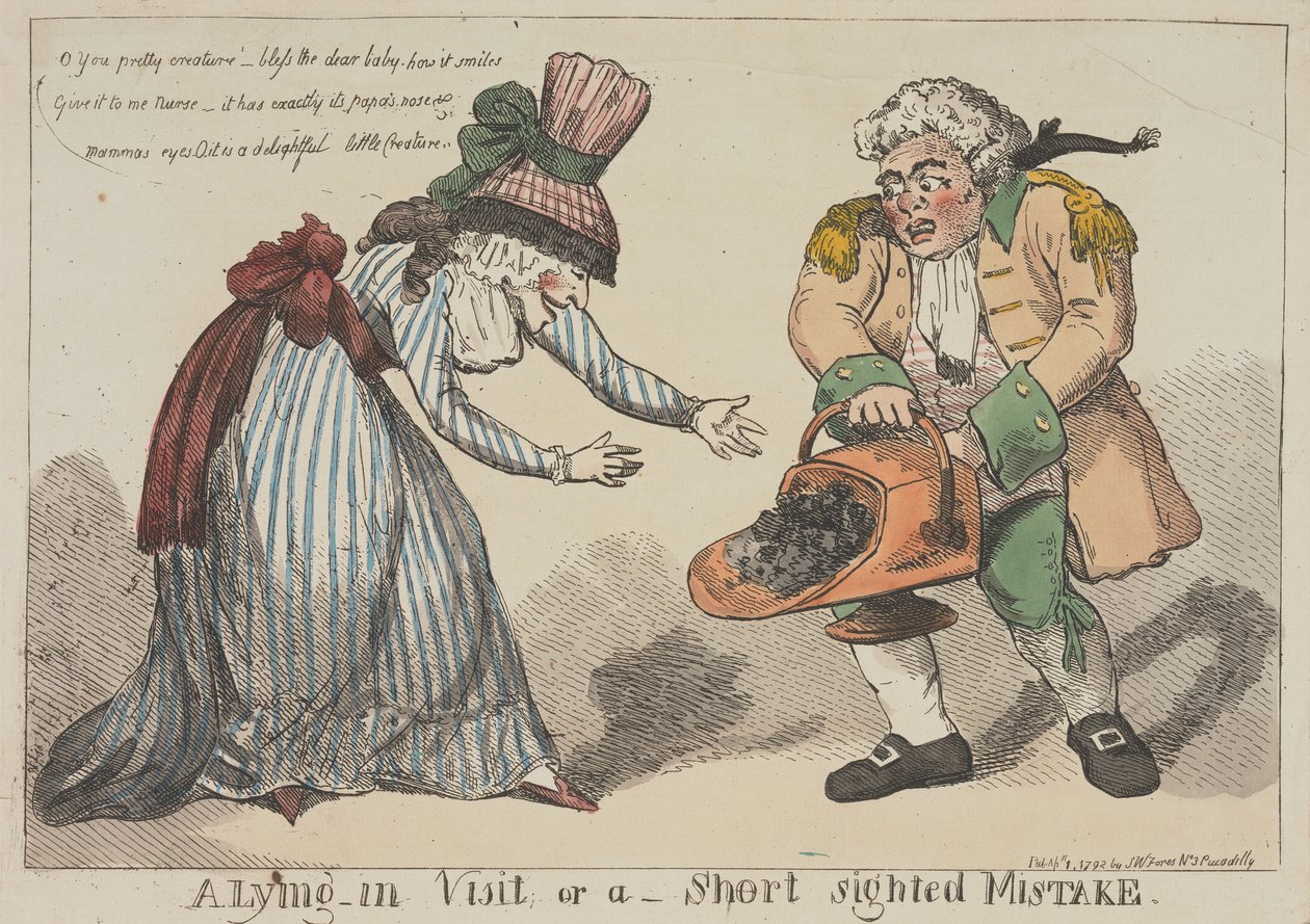 Ett besök hos den nyblivna mamman – eller ett kortsiktigt misstag av Thomas Rowlandson