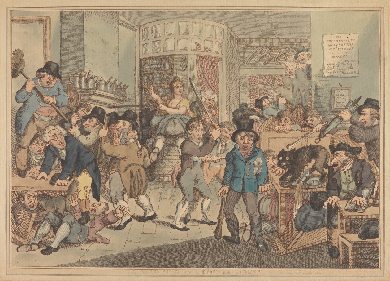 En galen hund på ett kafé av Thomas Rowlandson