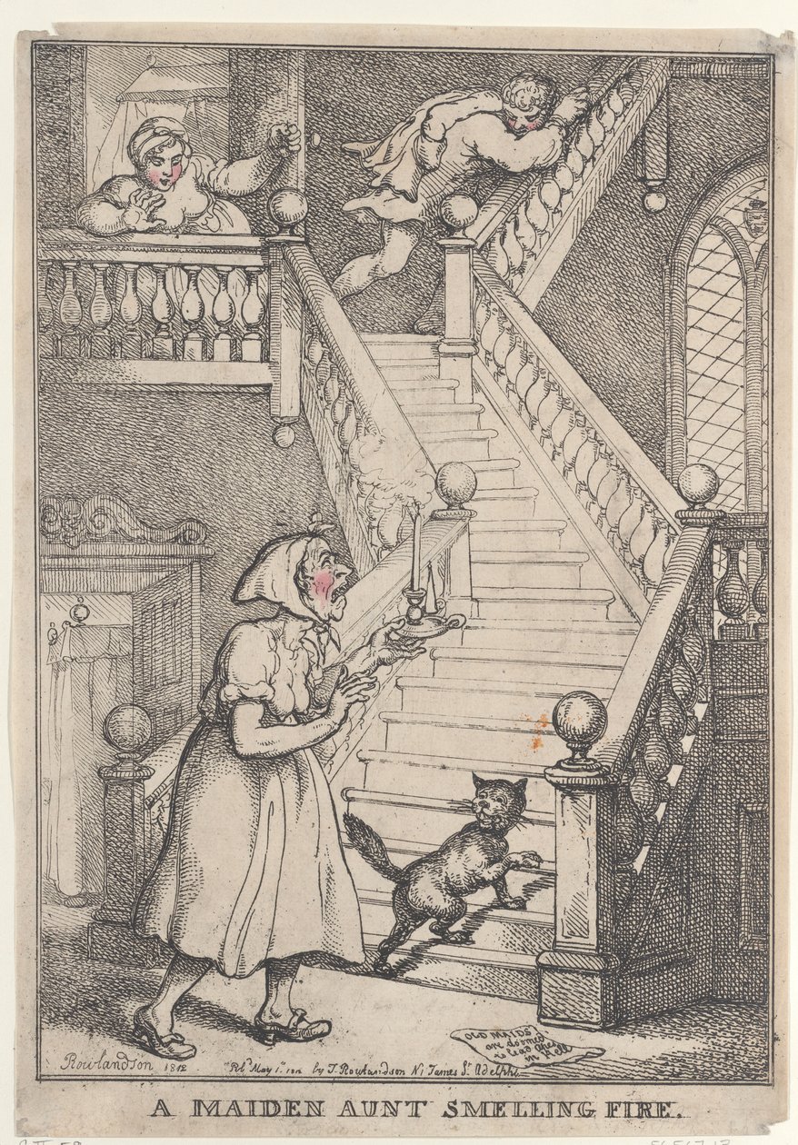 En ogift moster som känner lukten av eld av Thomas Rowlandson
