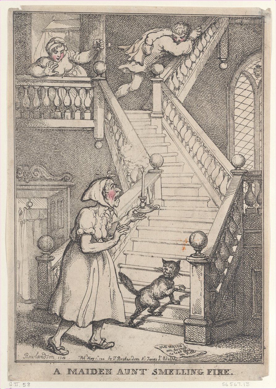 A Maiden Aunt Smelling Fire, [1 maj 1806], återutgiven 1 maj,..., [1 maj 1806], återutgiven 1 maj 1812. av Thomas Rowlandson