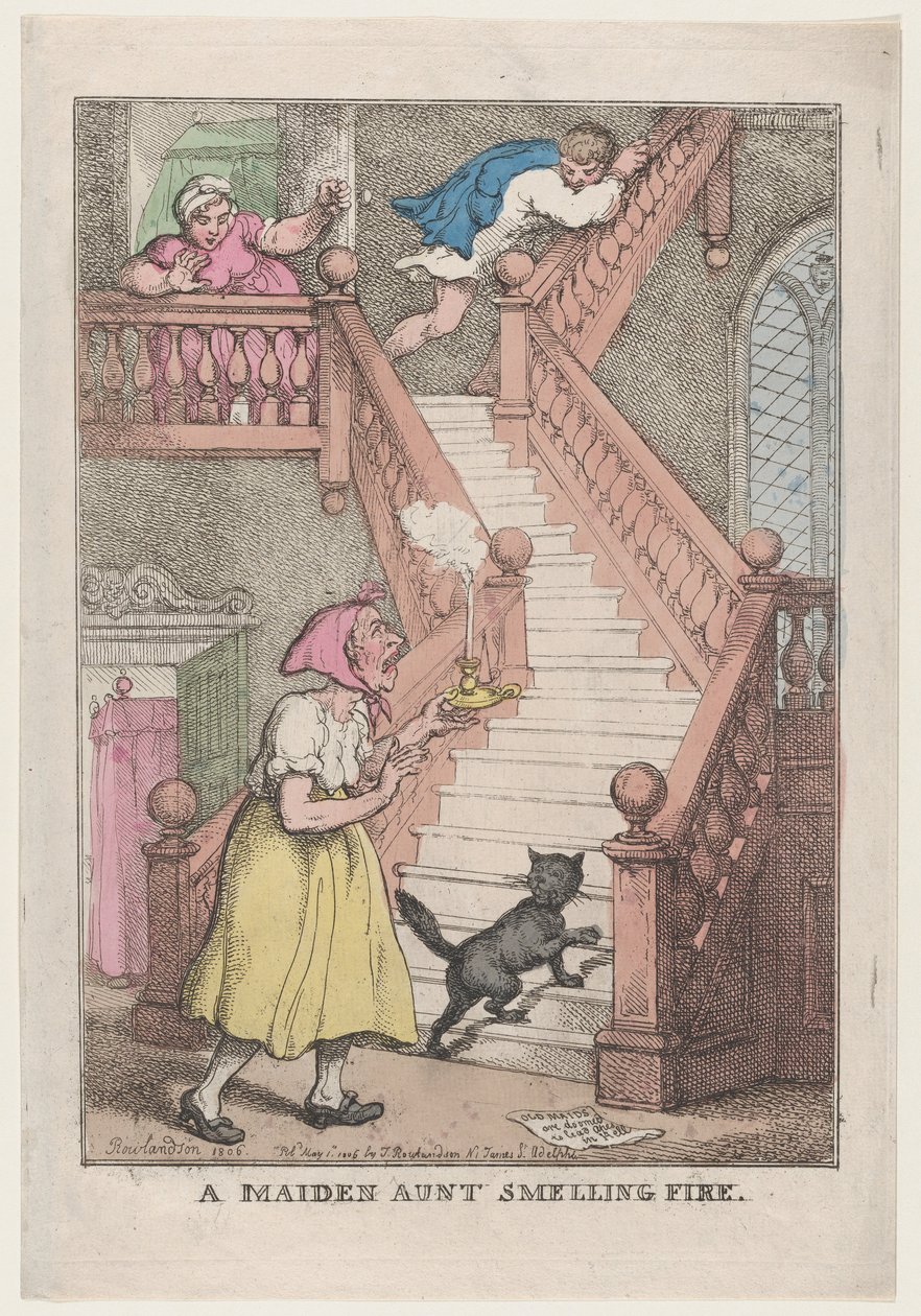 A Maiden Aunt Smelling Fire, 4 maj 1806., 4 maj 1806. av Thomas Rowlandson