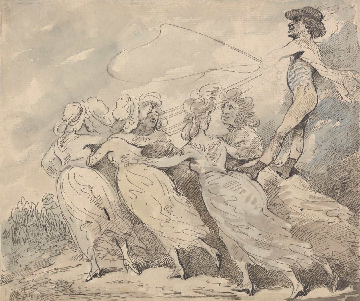 En man som kör ett spann med sex flickor av Thomas Rowlandson