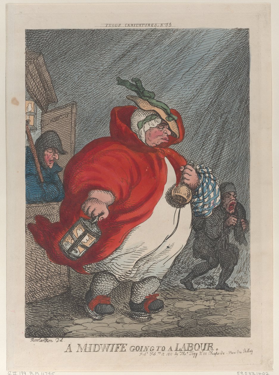 En barnmorska som går till förlossning, 12 februari 1811, 12 februari 1811. av Thomas Rowlandson