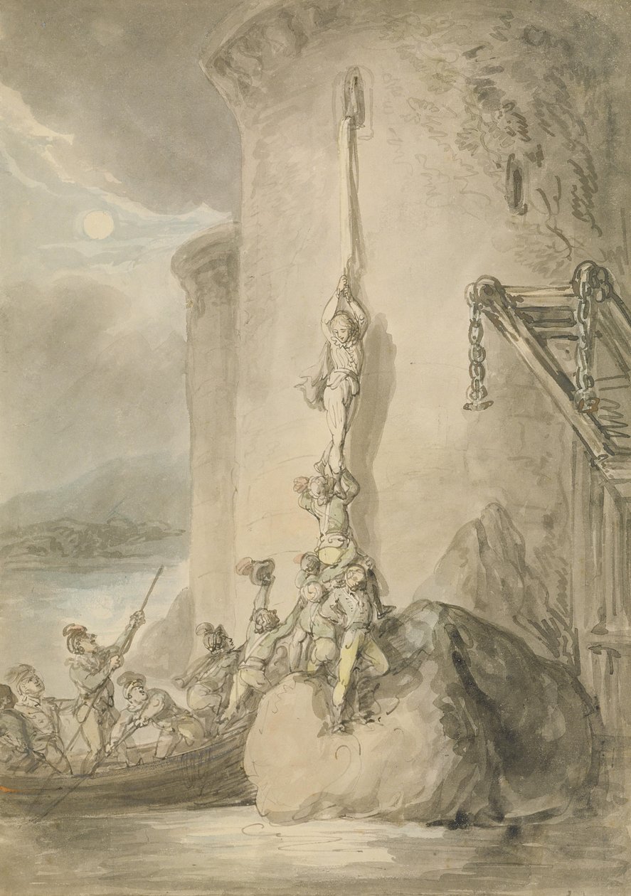 A Military Escapade, ca 1794 (penna och bläck med akvarell och tvätt över grafit på papper) av Thomas Rowlandson