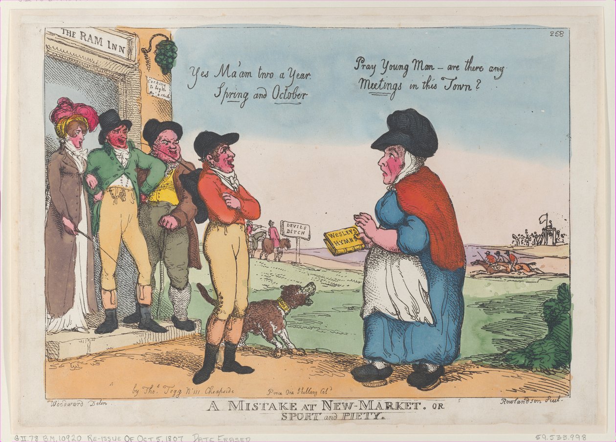 A Mistake at New Market, or Sport and Piety, 5 oktober 1807., 5 oktober 1807. av Thomas Rowlandson