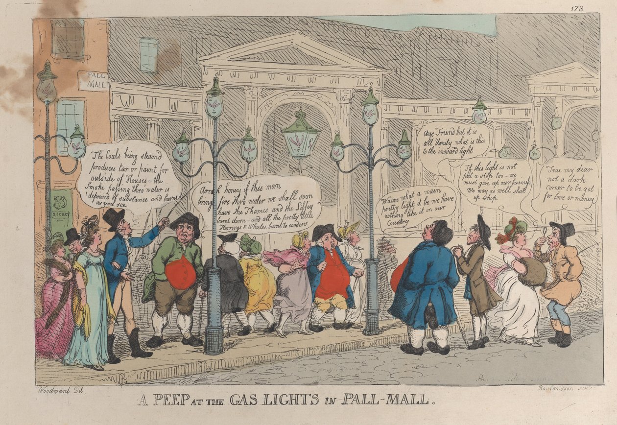 En titt på gasljusen i Pall-Mall, 23 december 1809, 23 december 1809. av Thomas Rowlandson