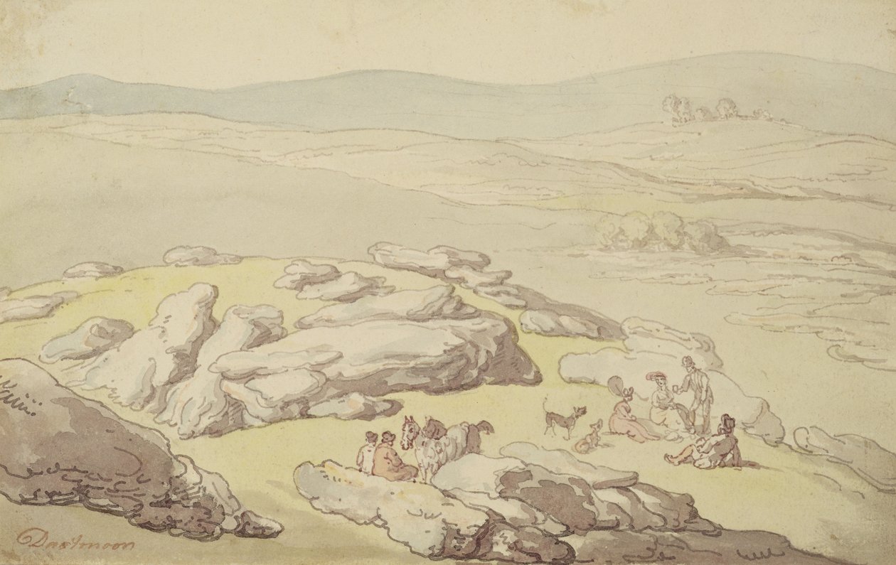 En picknick på Dartmoor (penna & bläck och akvarell på papper) av Thomas Rowlandson
