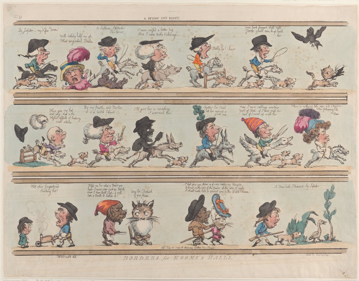 En pygmékattjakt, gränser för rum och salar, skylt 9, 20 juni 1799., 20 juni 1799. av Thomas Rowlandson