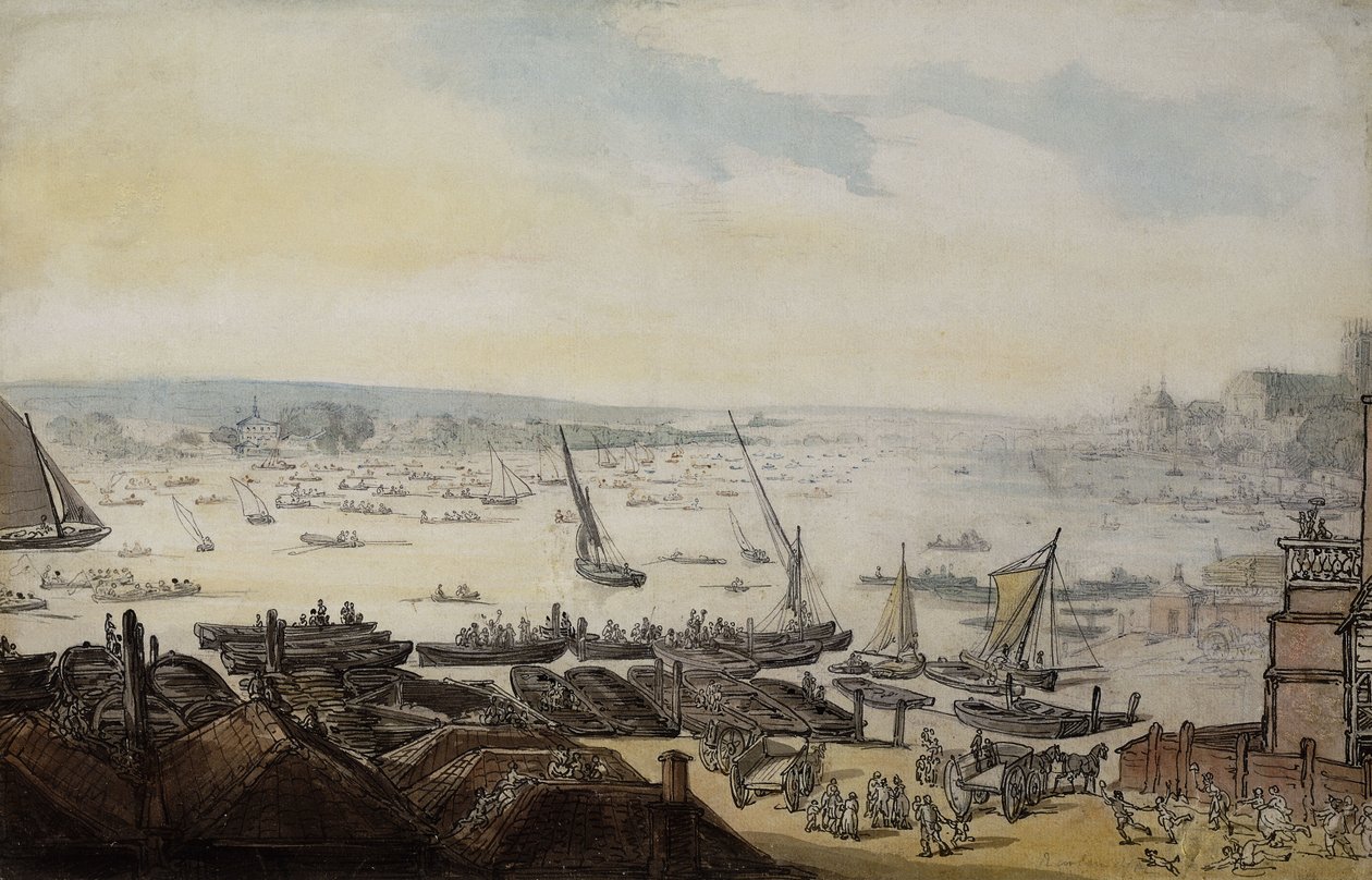 En regatta på Themsen nedanför Westminster, av Thomas Rowlandson
