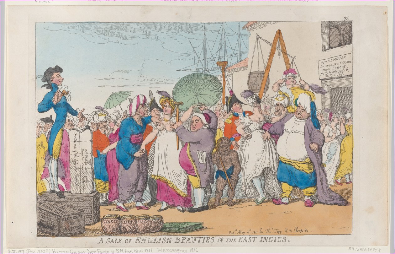 A Sale of English-Beauties in the East Indies, [10 maj 1811], nytryck., [10 maj 1811], nytryck. av Thomas Rowlandson