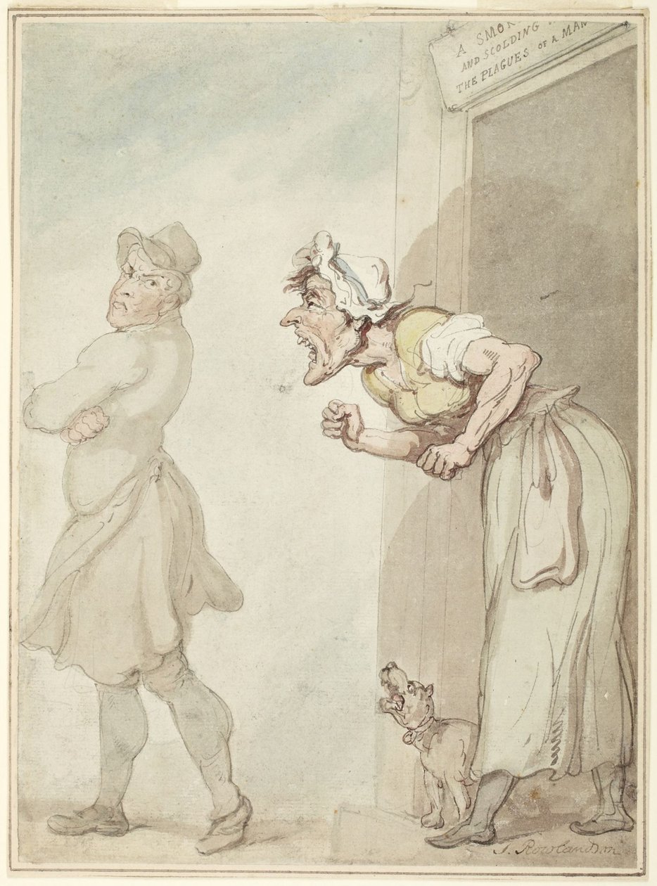 En rykande skorsten och en grälsjuka hustru: människans plågor av Thomas Rowlandson