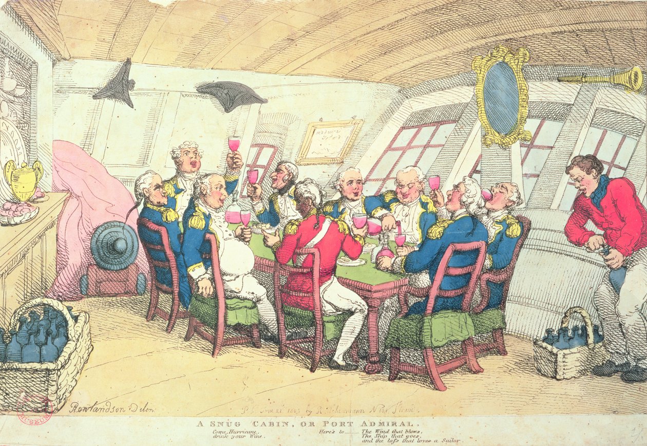 En ombonad stuga eller hamnamiral (färggravyr) av Thomas Rowlandson