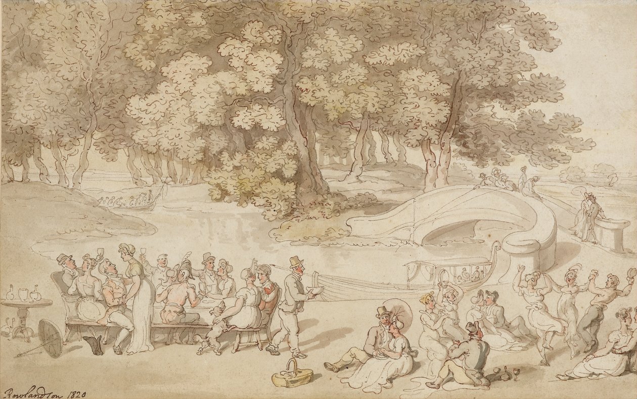 A Social Holiday, 1820 (penna och bläck med tvätt på papper) av Thomas Rowlandson