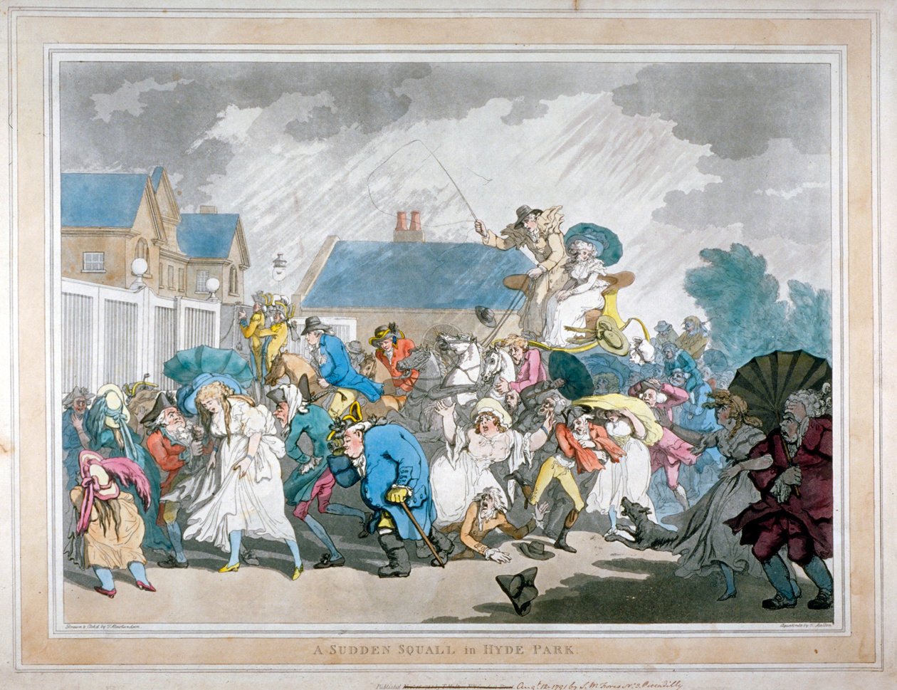 "A Sudden Squall in Hyde Park", London, 1791 av Thomas Rowlandson