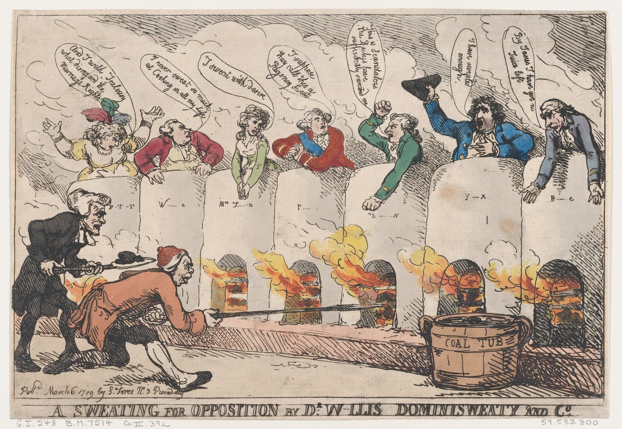 A Sweating for Opposition av Dr W-llis Dominisweaty and Co., 6 mars 1789., 6 mars 1789. av Thomas Rowlandson