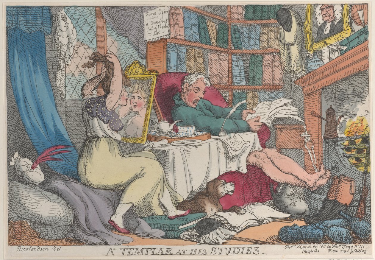 A Templar at His Studies, 20 mars 1811, 20 mars 1811. av Thomas Rowlandson