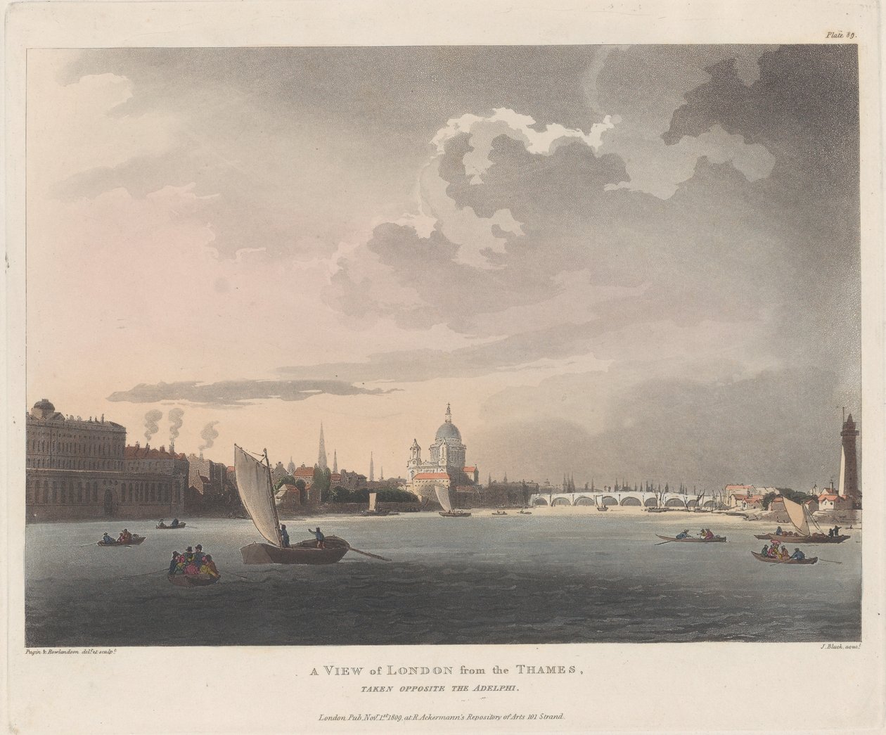 En utsikt över London från Themsen, 1 november 1809., 1 november 1809 av Thomas Rowlandson