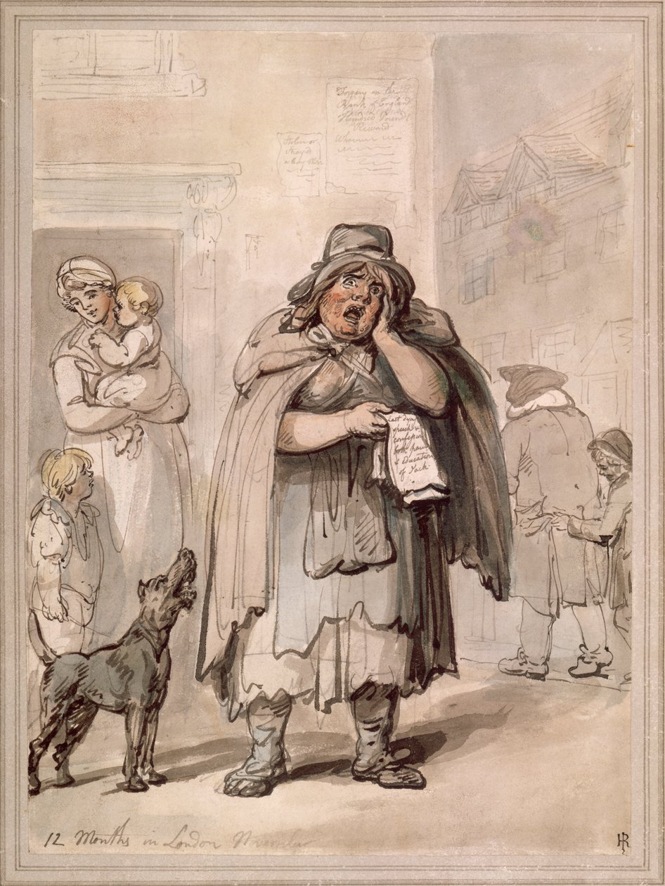 En gatuförsäljare i ett gathörn, London av Thomas Rowlandson