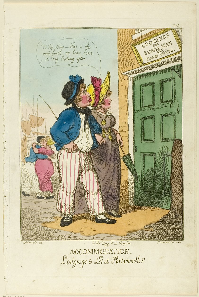 Boende eller logi att hyra i Portsmouth av Thomas Rowlandson