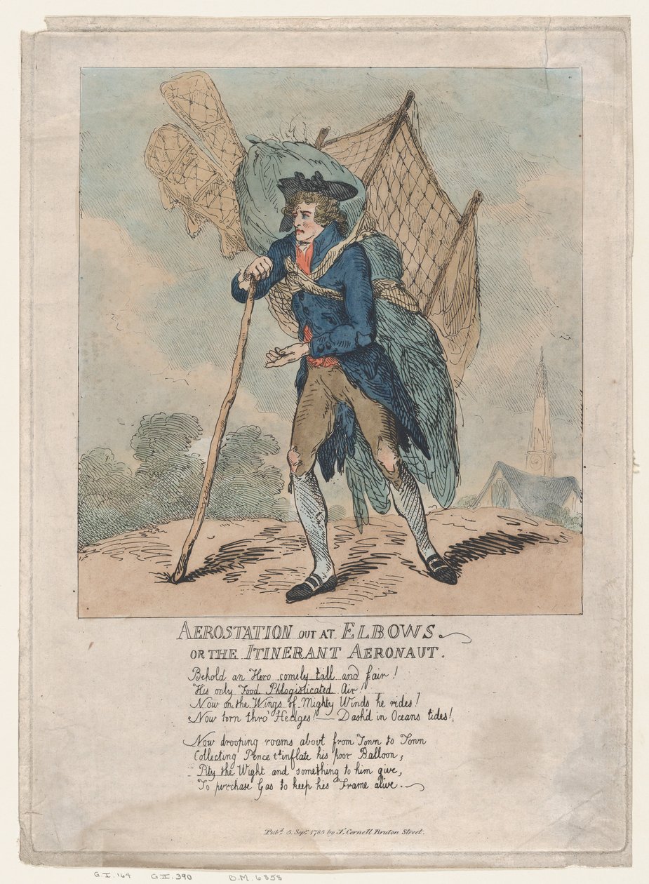 Aerostation out at Elbows, eller The Itinerant Aeronaut, 5 september 1785., 5 september 1785. av Thomas Rowlandson