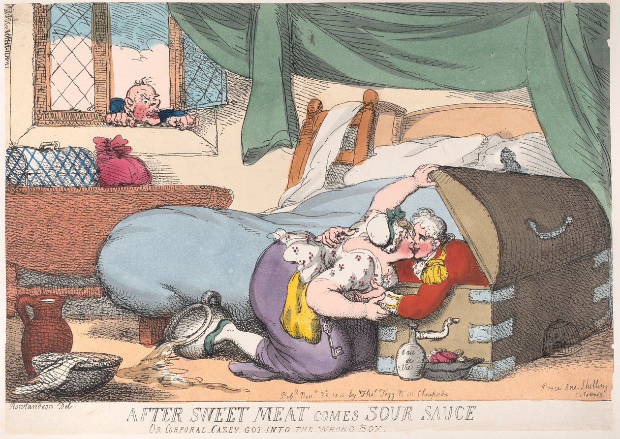 Efter att sött kött kommer sur sås, eller korpral Casey kom i fel låda, ..., 30 november 1810. av Thomas Rowlandson